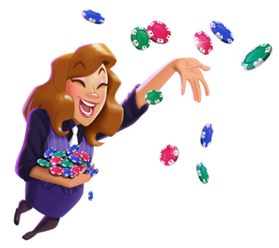 happy girl throws casino chips into the air